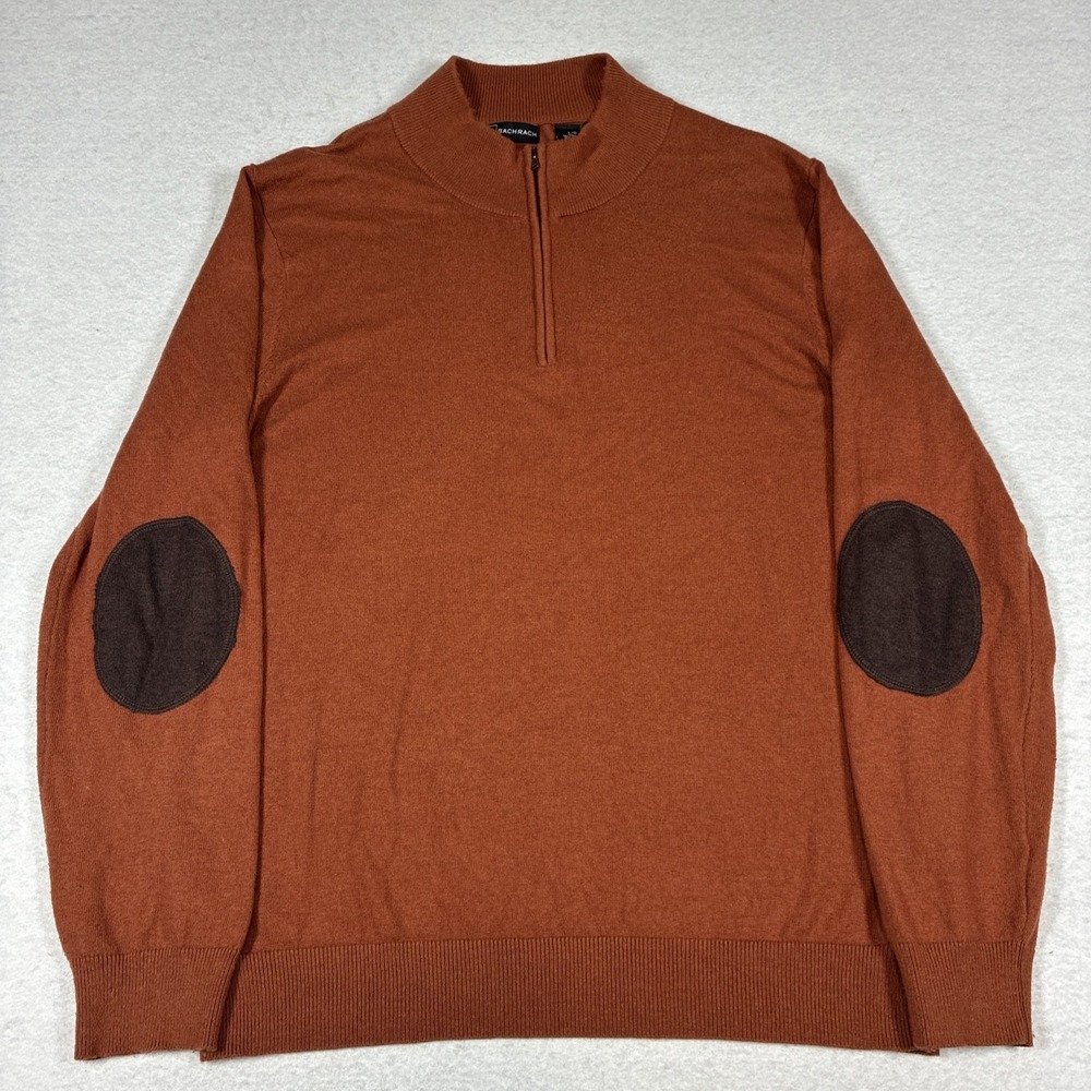 Bachrach Mens Cashmere Blend Sweater 1/4 Zip Elbow Patches Academia Large